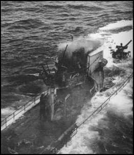 A surfaced U-boat on patrol in the North Atlantic