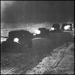 Soviet convoy crossing the "ice road" to Leningrad