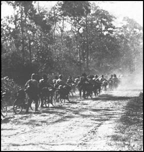 Japanese troops equipped with bicycles in Burma
