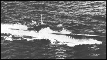 A surfaced German submarine in the North Atlantic