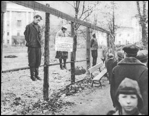 Suspected Soviet partisans hung by German occupation authorities